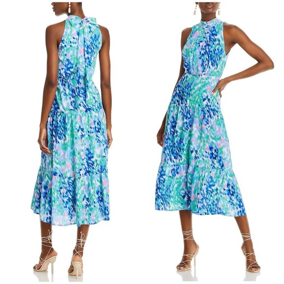 Sam Edelman Size 4 Brushstroke Garden A-Line Mock Neck Midi Dress NWT - Picture 3 of 10